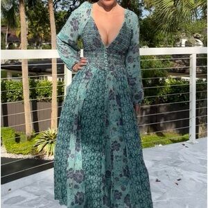 Floral Green Maxi Dress Cotton